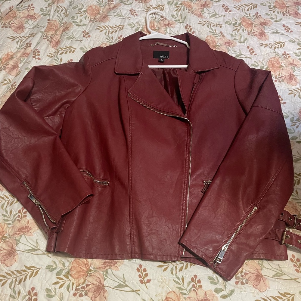 a.n.a Women's Burgundy Faux Leather Jacket
